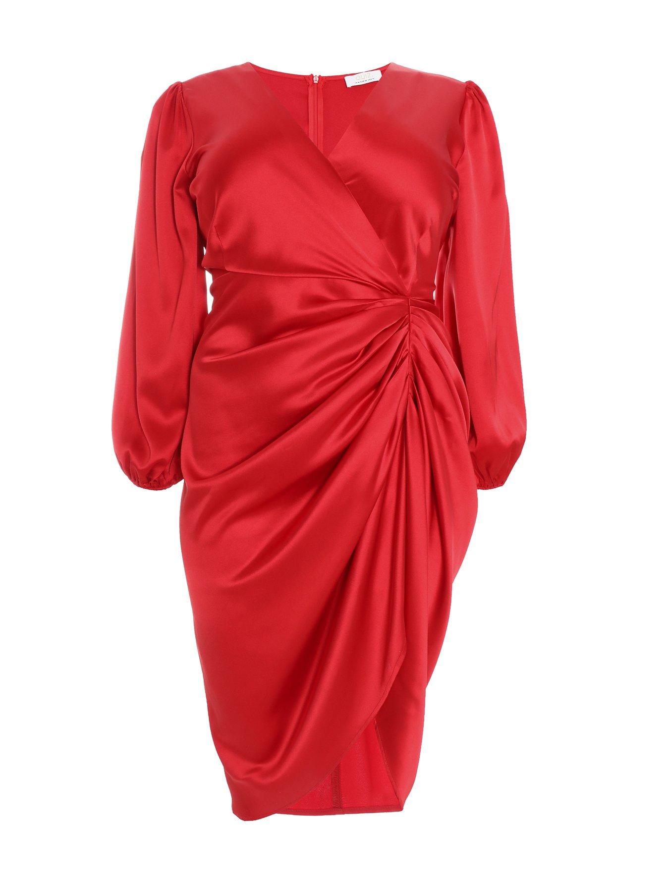 Quiz Curve Curve Red Satin Rushed Midi Dress | Very.co.uk