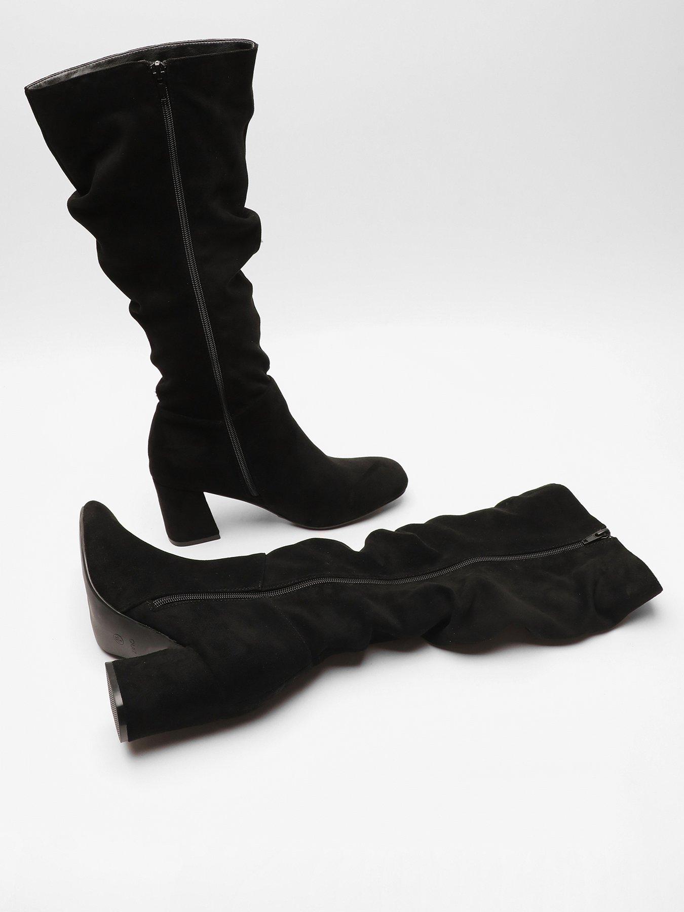 Quiz Black Faux Suede Ruched Heeled Boots