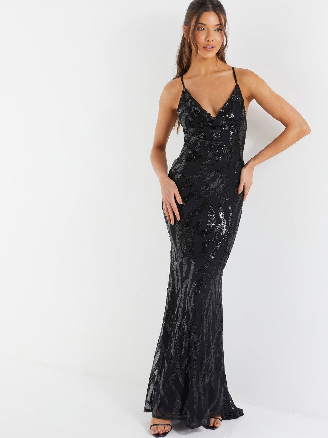 Black sequin slit store dress