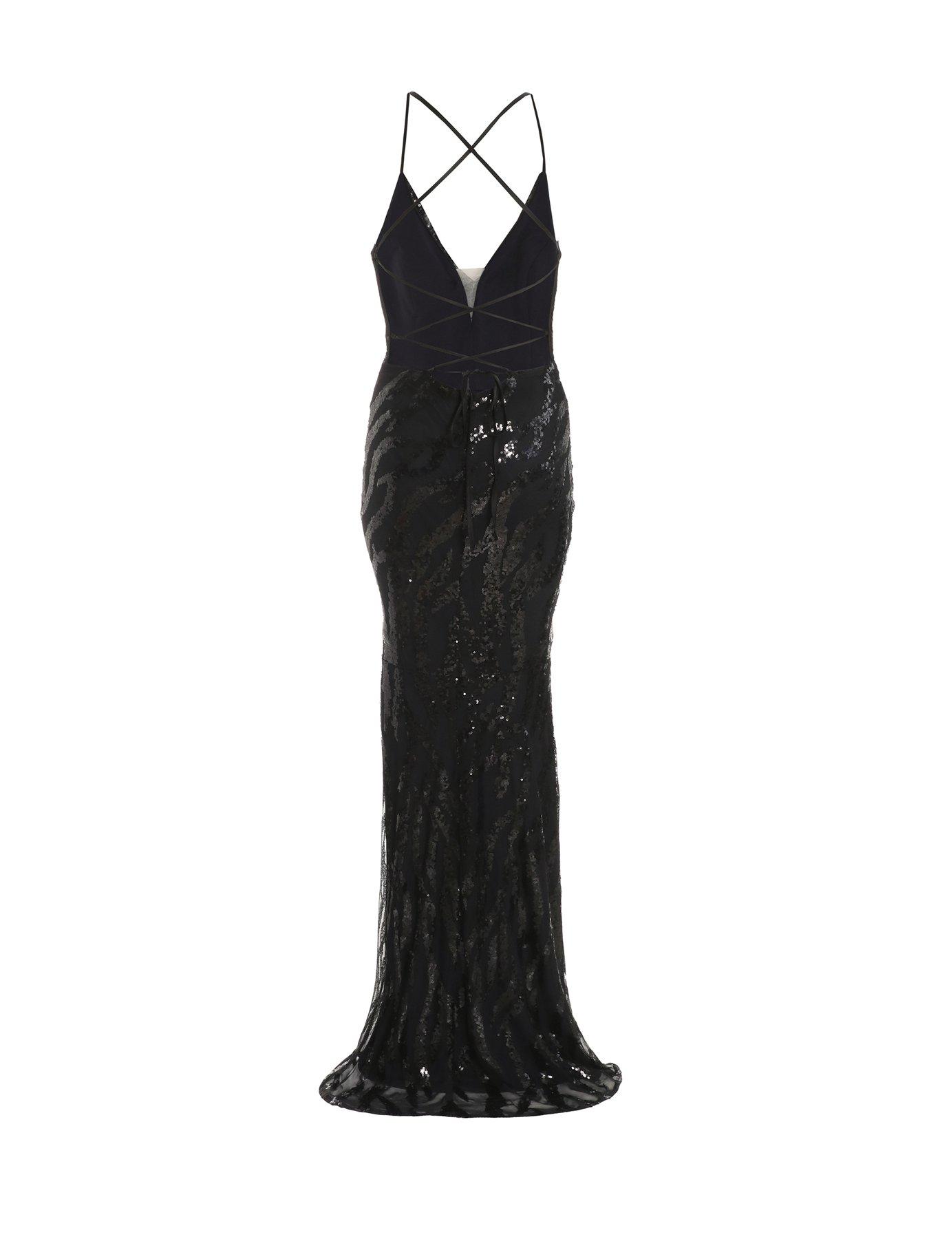 Black Sequin Cross Back Maxi Dress