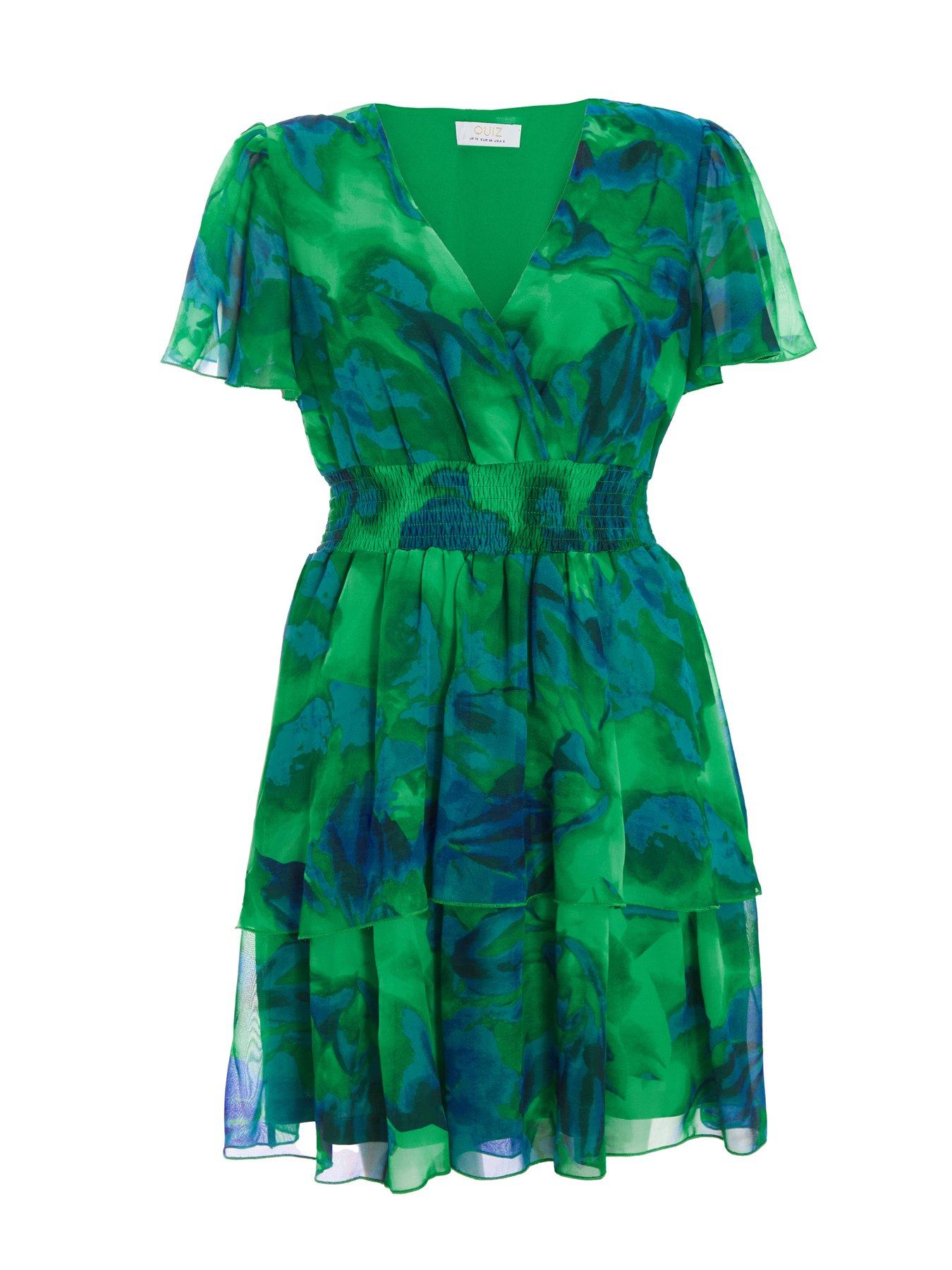 Quiz Green Tropical Print Skater Dress | Very