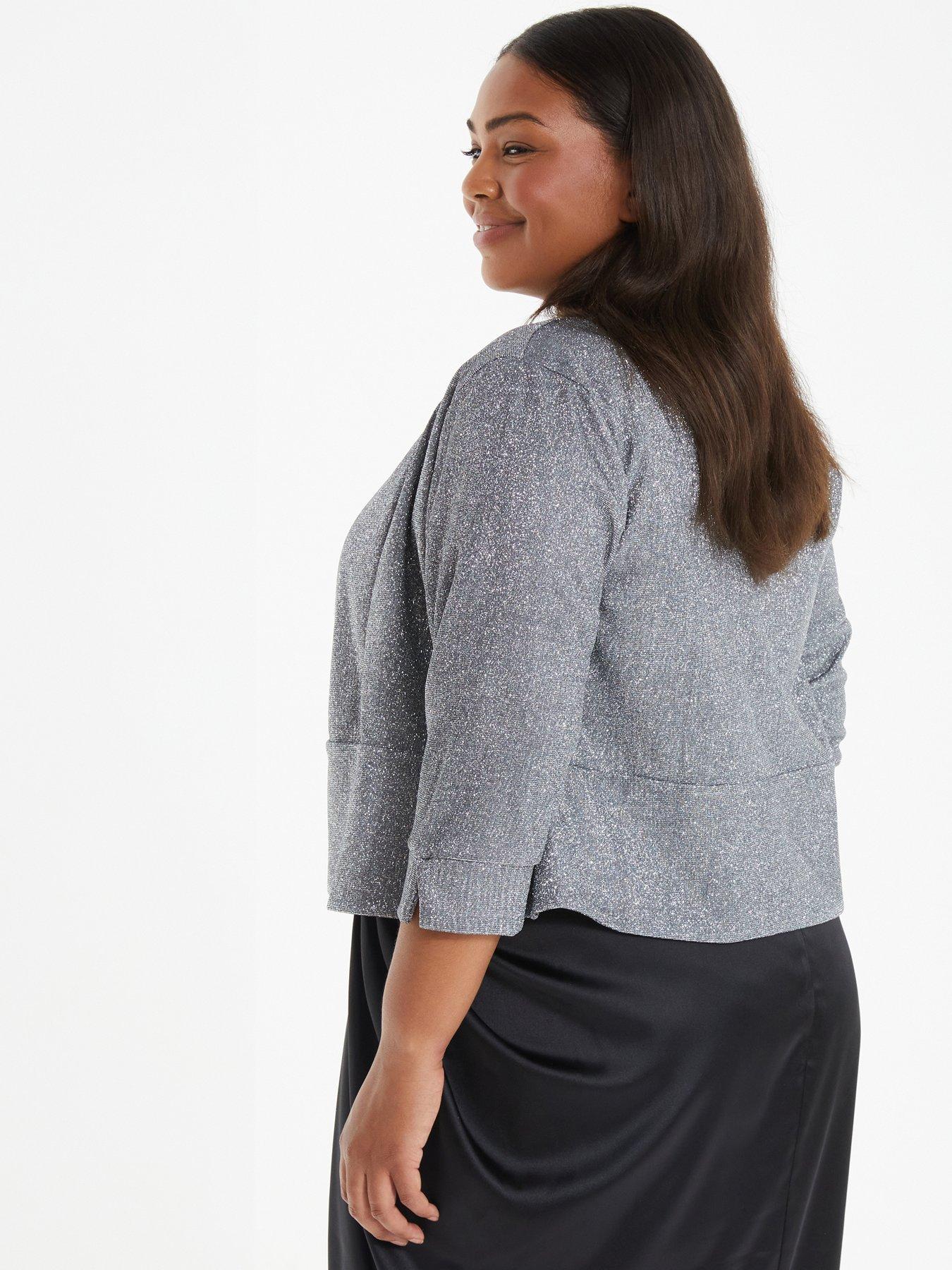 Image 2 of 6 of Quiz Curve Curve Grey Split Sleeve Crop Jacket