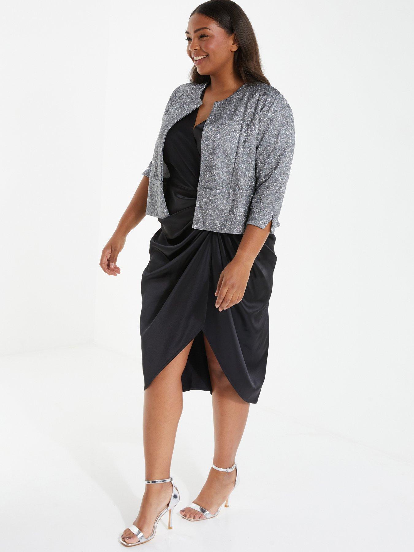 Image 3 of 6 of Quiz Curve Curve Grey Split Sleeve Crop Jacket