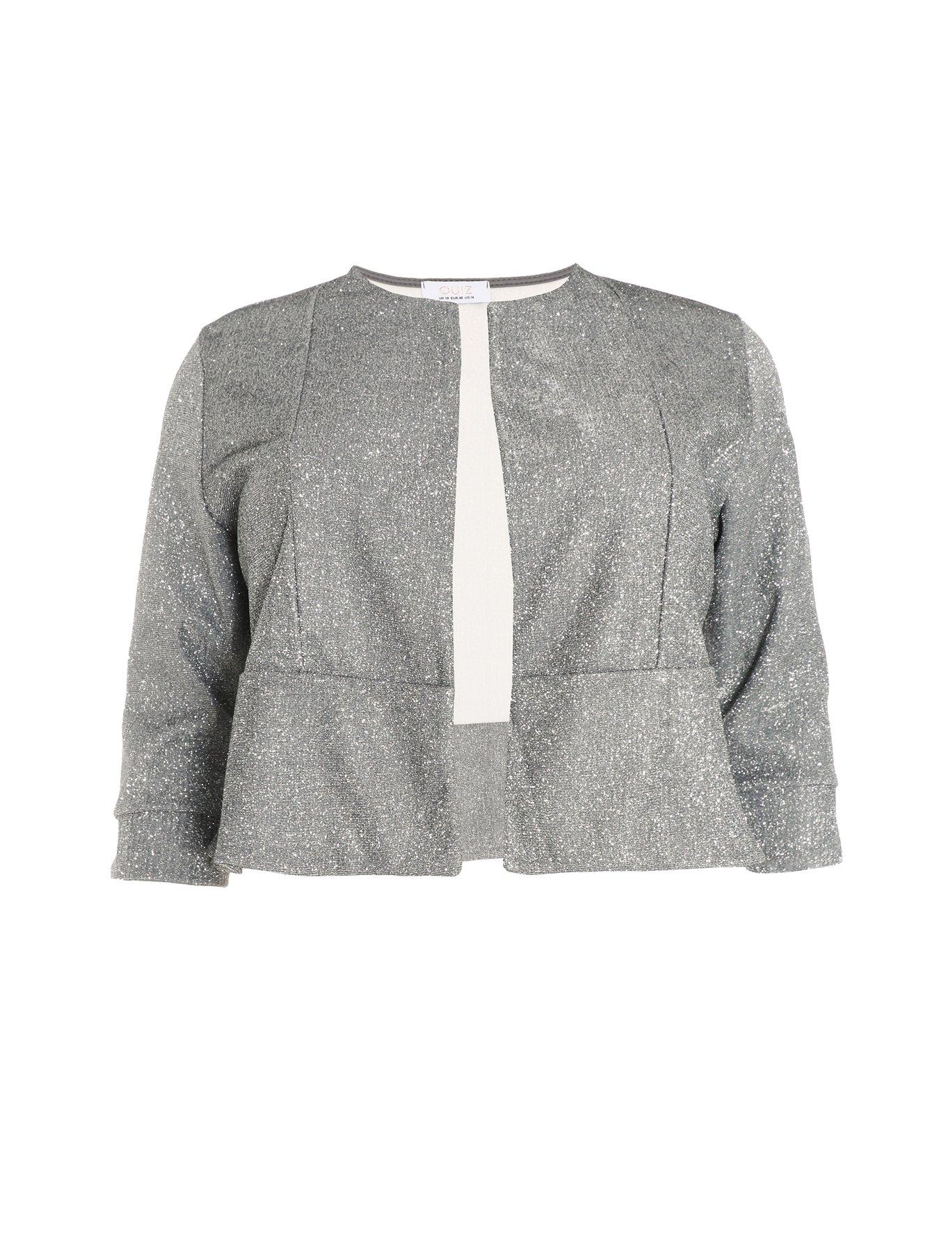 Image 4 of 6 of Quiz Curve Curve Grey Split Sleeve Crop Jacket