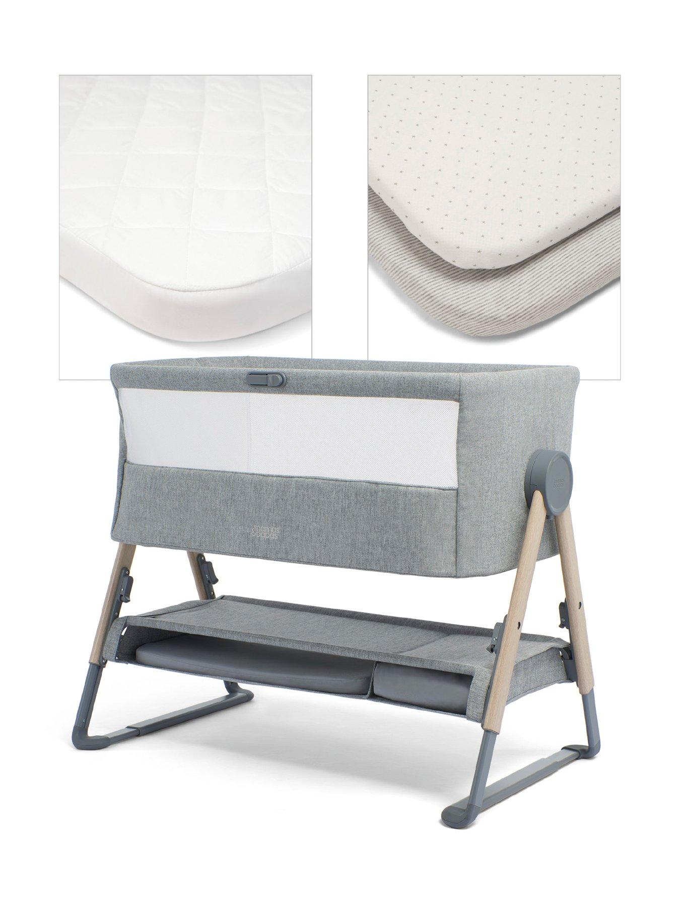 Image 1 of 7 of Mamas & Papas Lua Bedside Crib Grey Bundle- Star/Grey