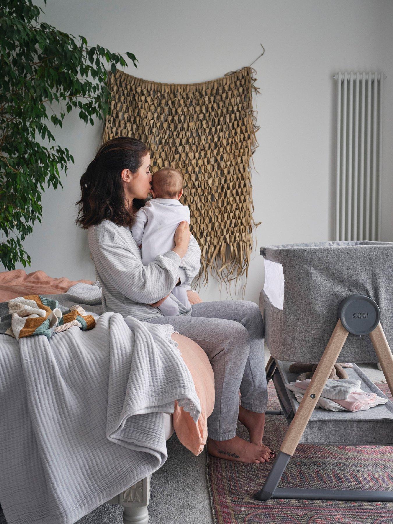 Image 6 of 7 of Mamas & Papas Lua Bedside Crib Grey Bundle- Star/Grey