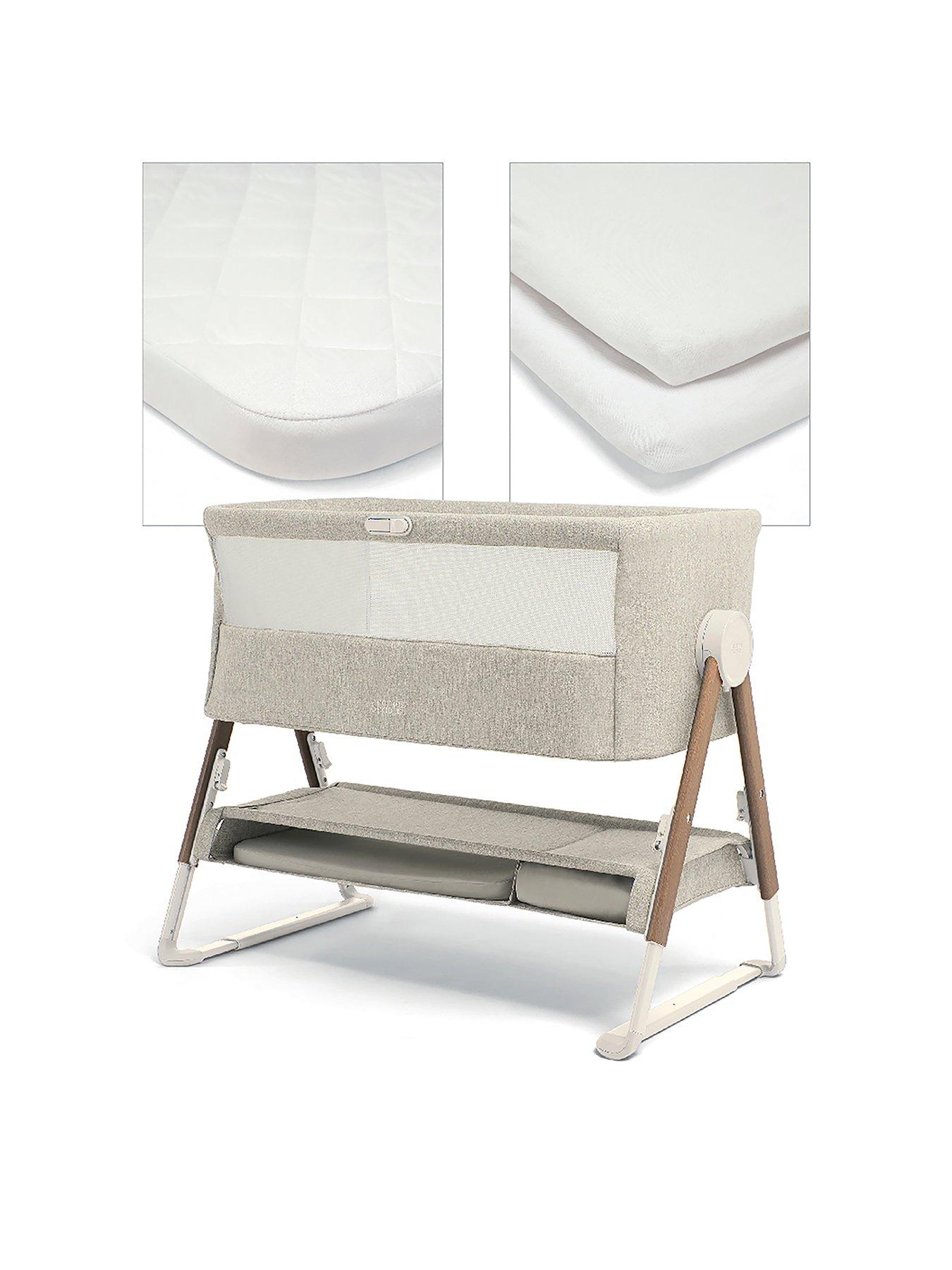 Image 2 of 7 of Mamas & Papas Lua Bedside Crib Fawn Bundle- White