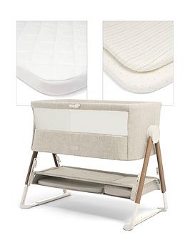 Product photograph of Mamas Papas Lua Bedside Crib Fawn Bundle- Oat from very.co.uk