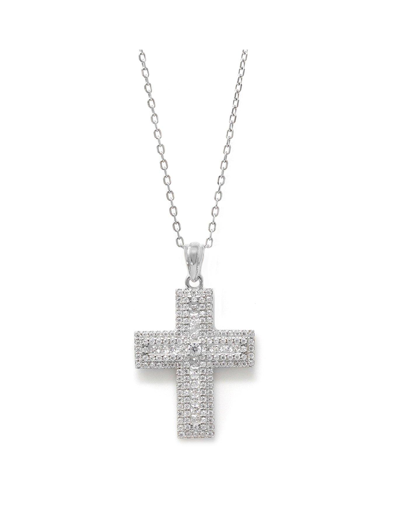 Product photograph of Say It With Paved Cz Cross Necklace from very.co.uk