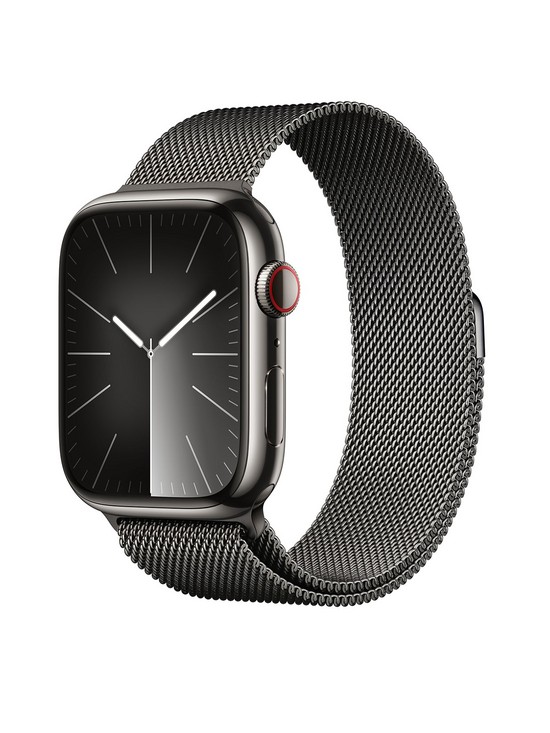 front image of apple-watch-seriesnbsp9-gps-cellular-45mm-graphite-stainless-steel-case-with-graphite-milanese-loop