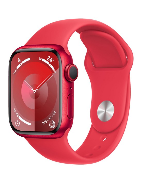 front image of apple-watch-series-9-gps-41mm-productred-aluminium-case-with-productred-sport-band