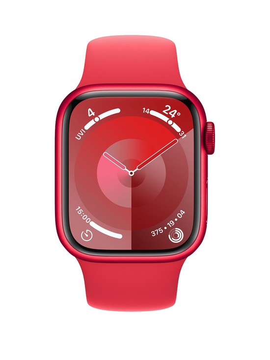 stillFront image of apple-watch-series-9-gps-41mm-productred-aluminium-case-with-productred-sport-band