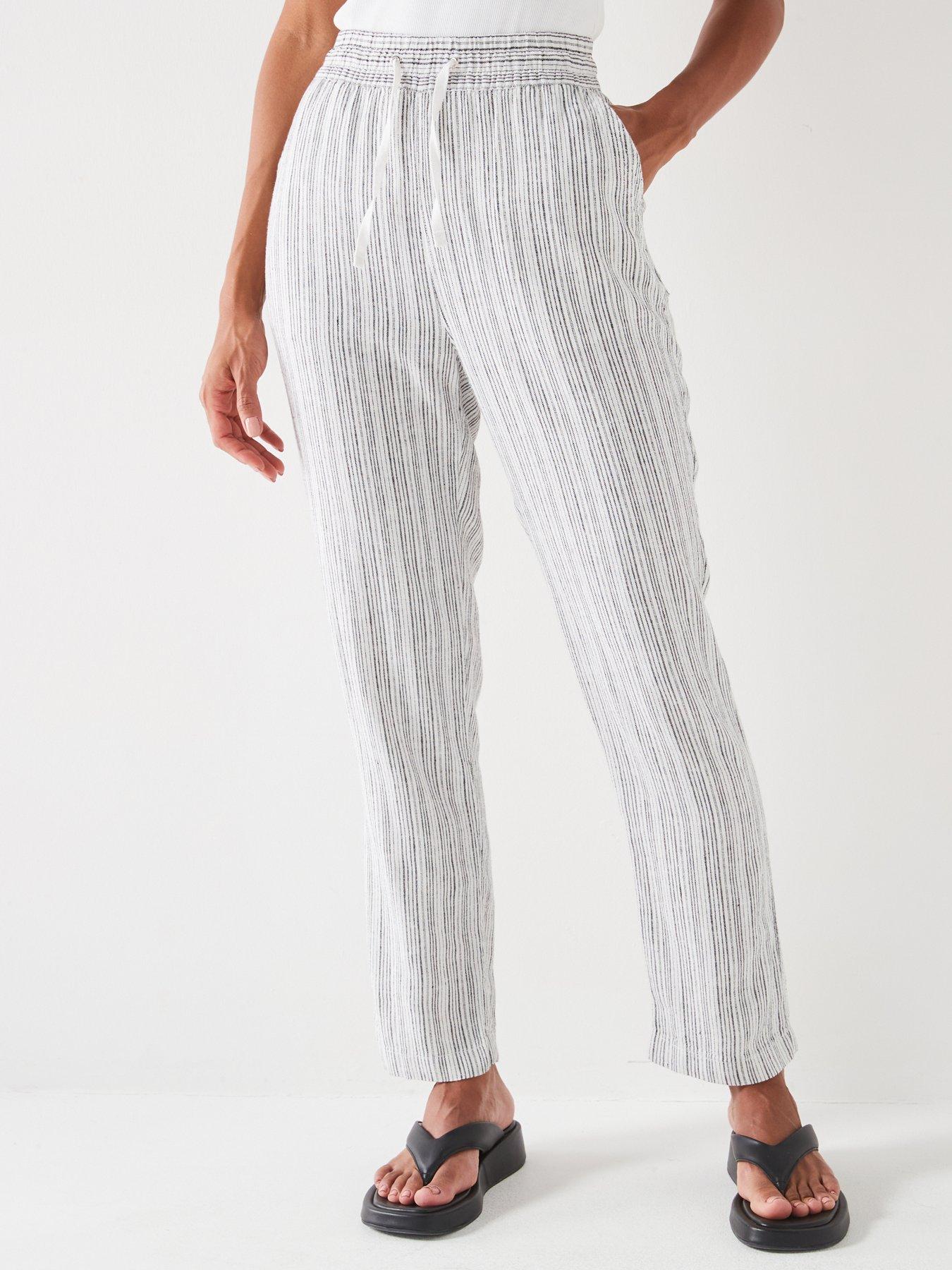 Linen Blend Stripe Trousers Black White