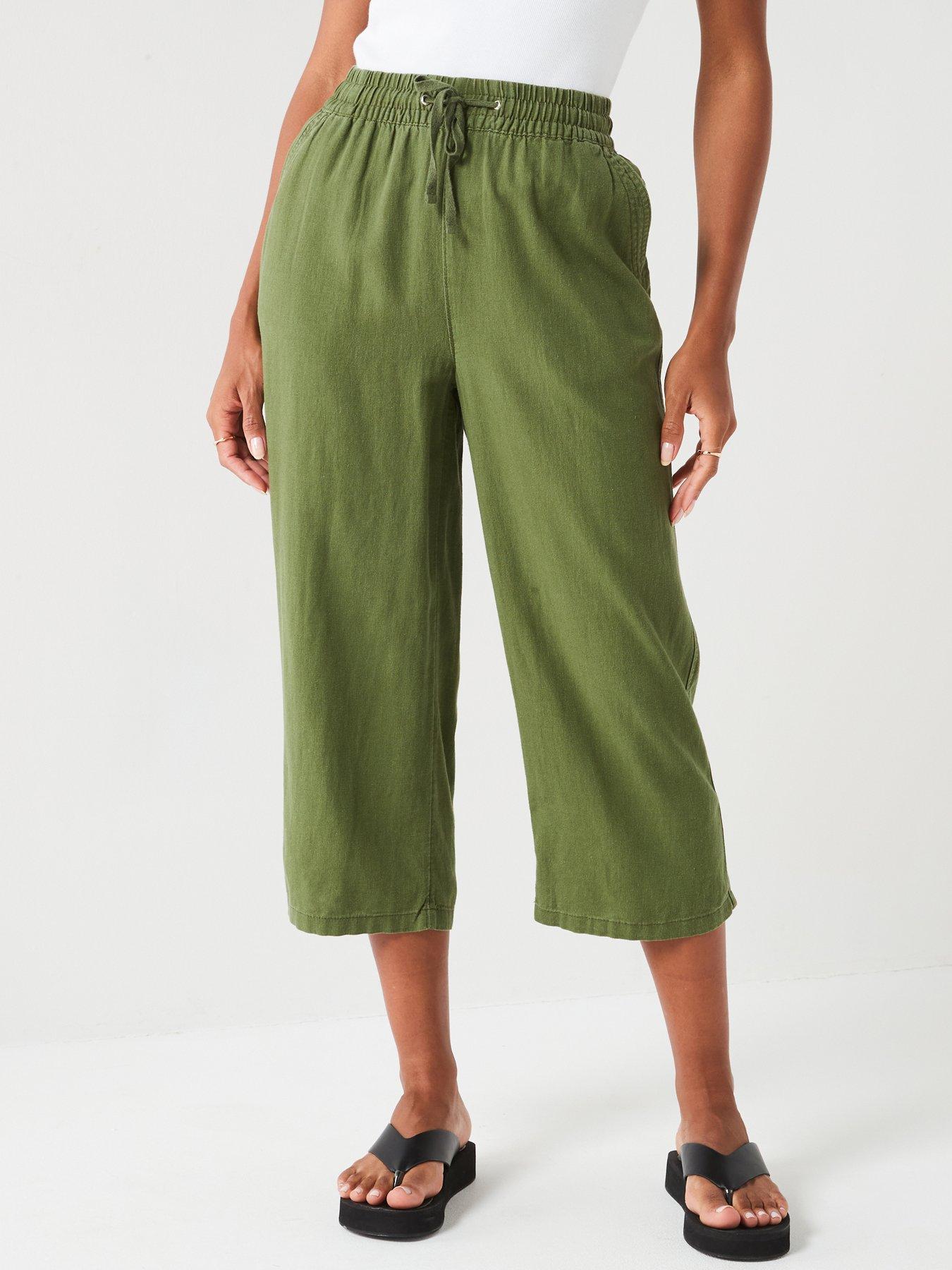 Everyday Crop Linen Blend Trousers - Khaki | Very.co.uk