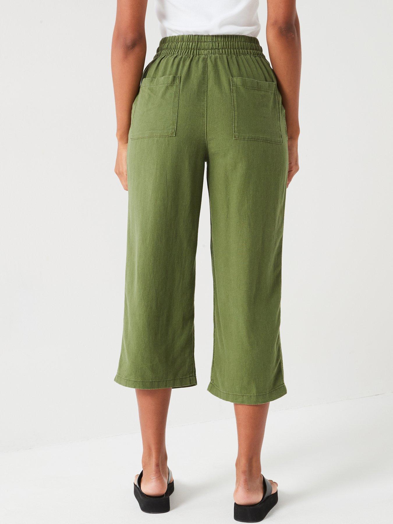 Everyday Crop Linen Blend Trousers - Khaki | Very.co.uk