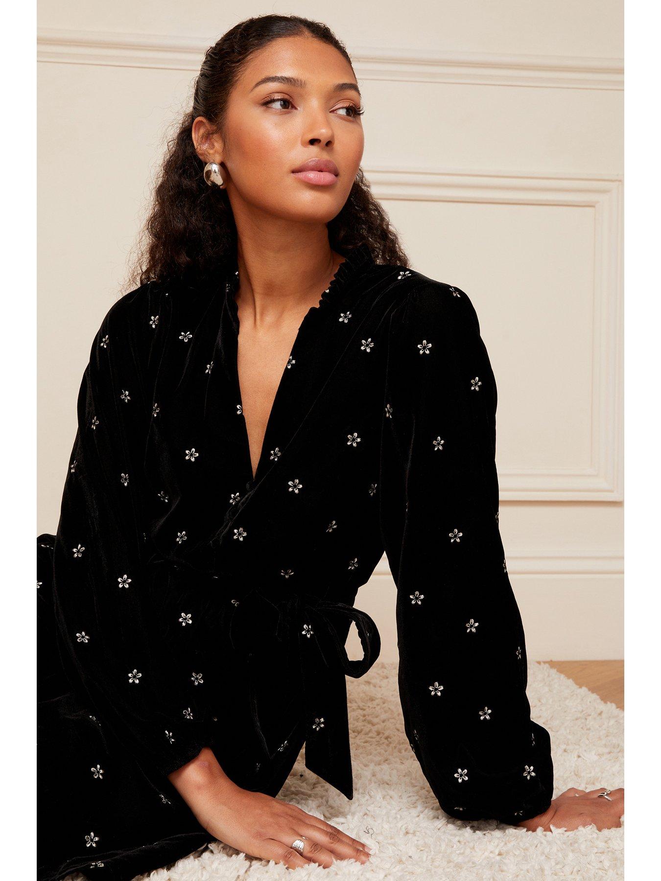 Black velvet embroidered dress best sale