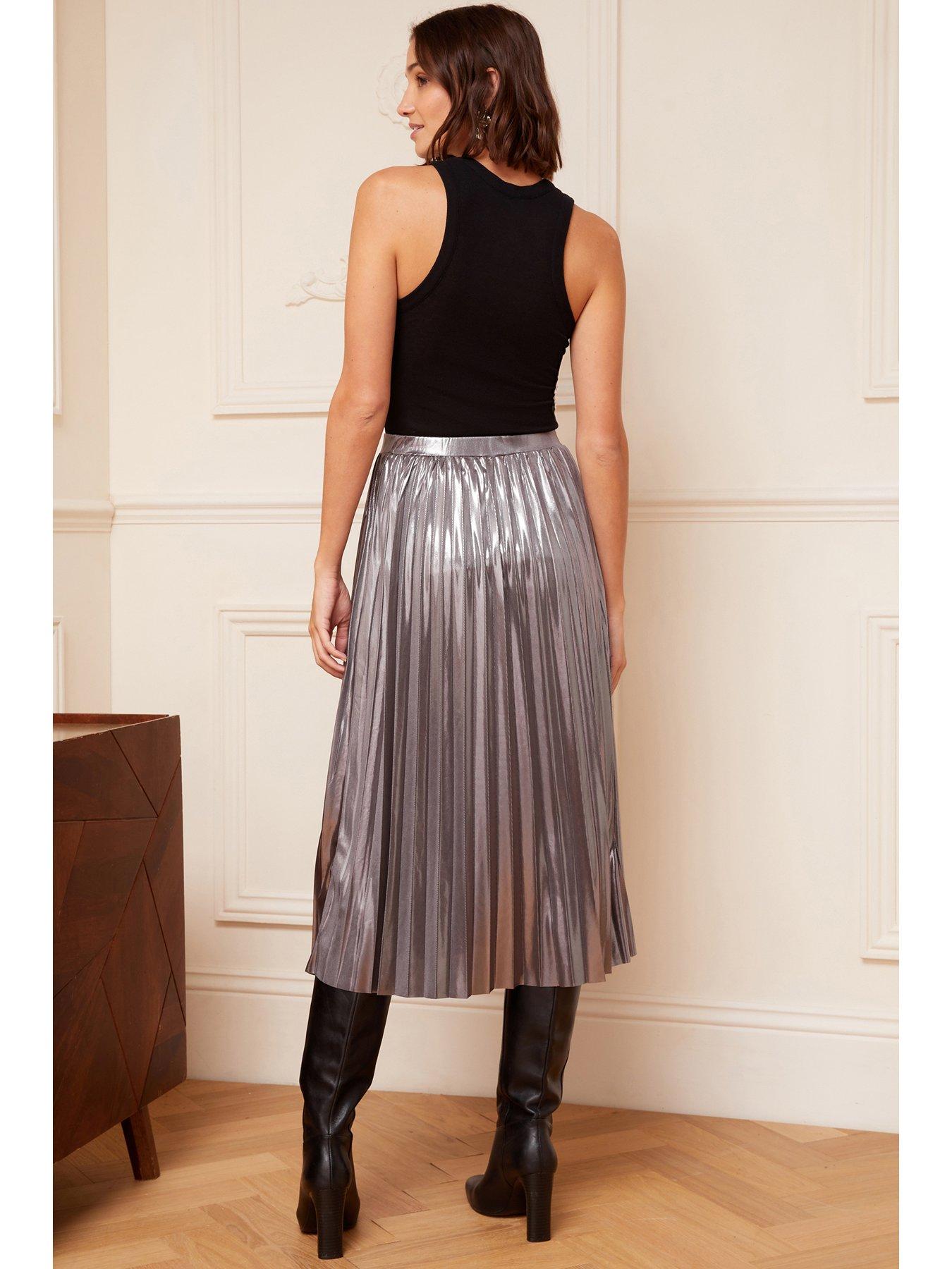 Pleated Metallic Skirt Metallic