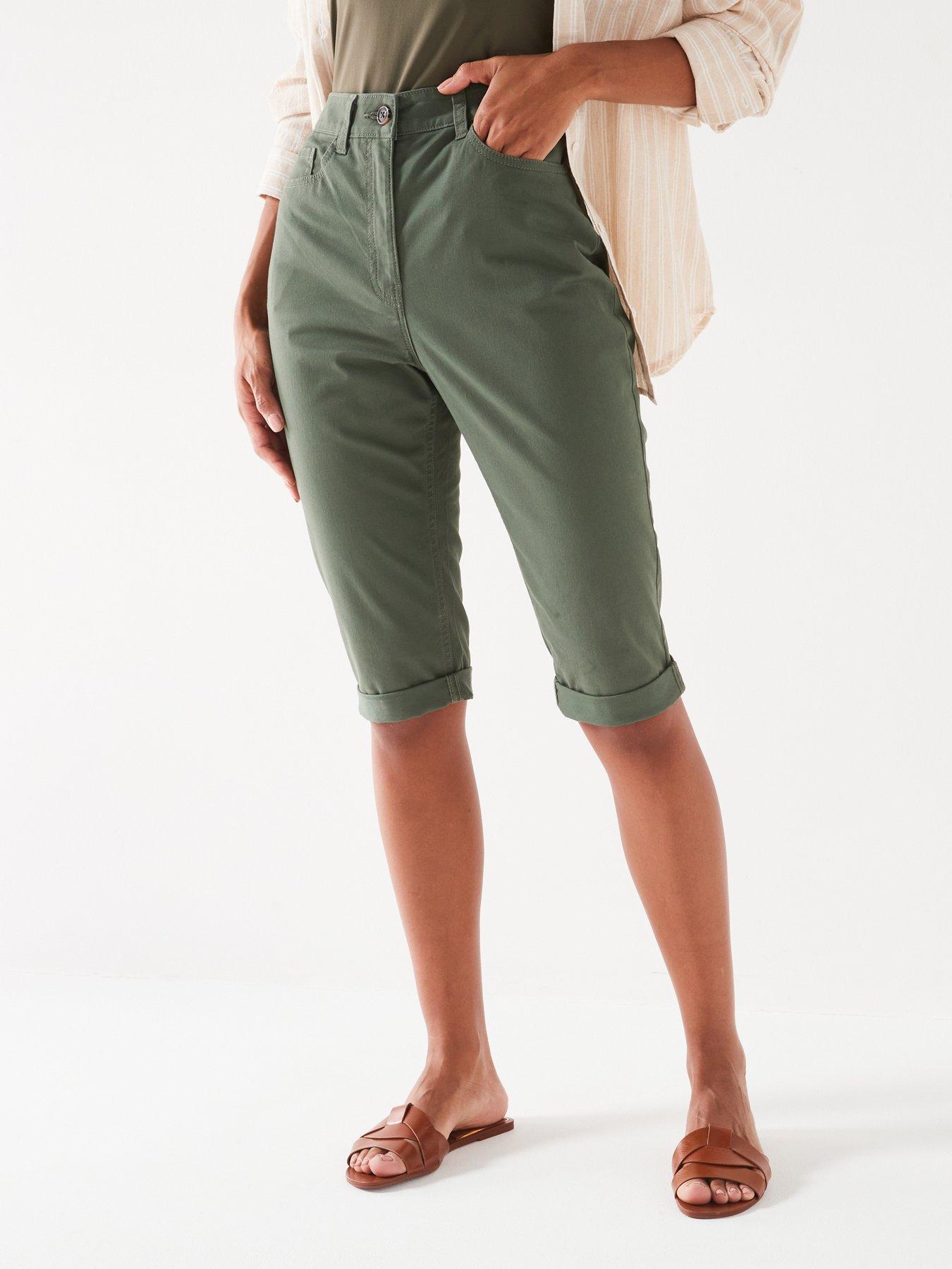 Khaki knee length shorts women's store