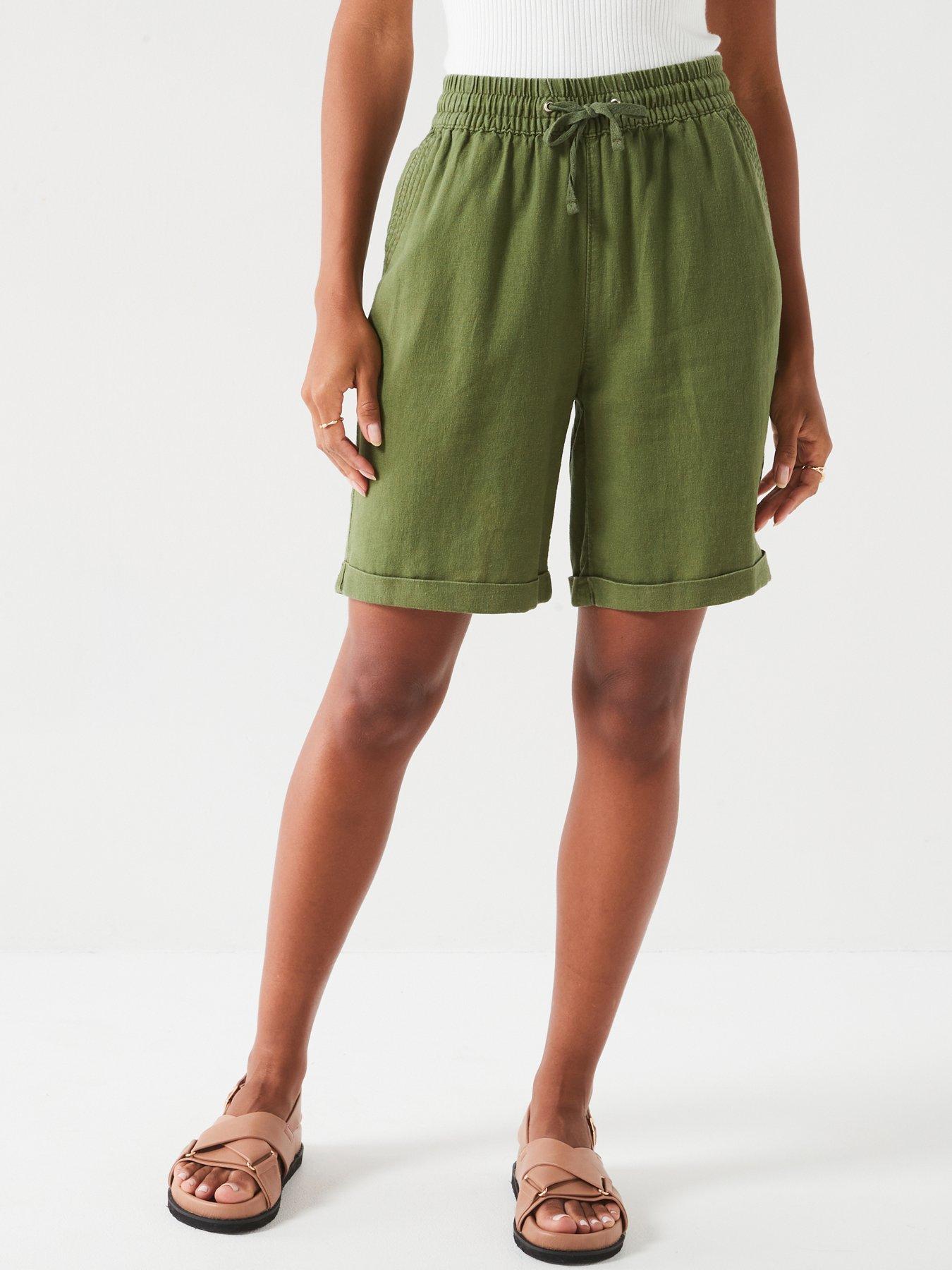 undefined Linen Blend Shorts - Khaki