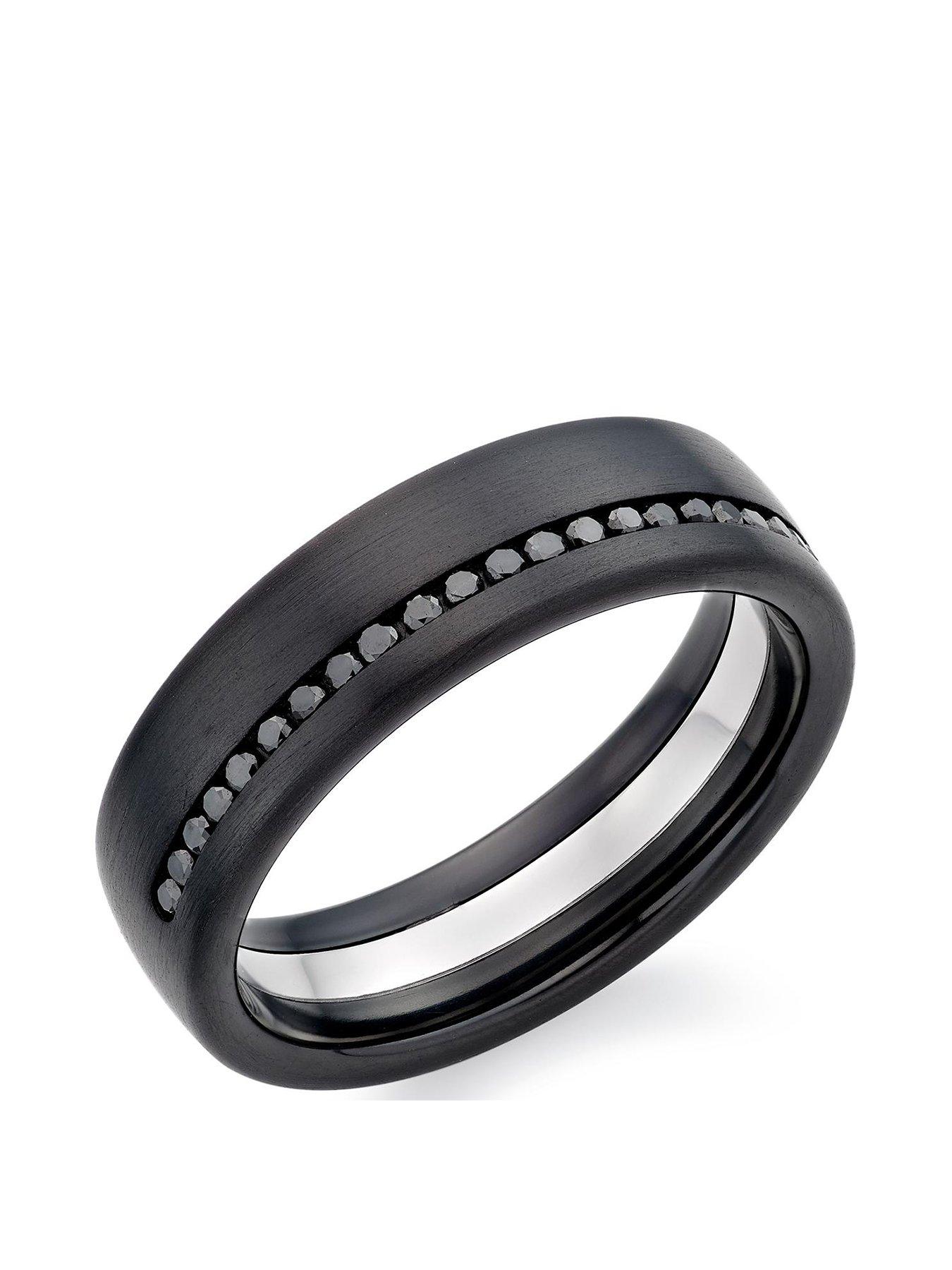 undefined Platinum and Zirconium Men's Black Diamond Wedding Ring