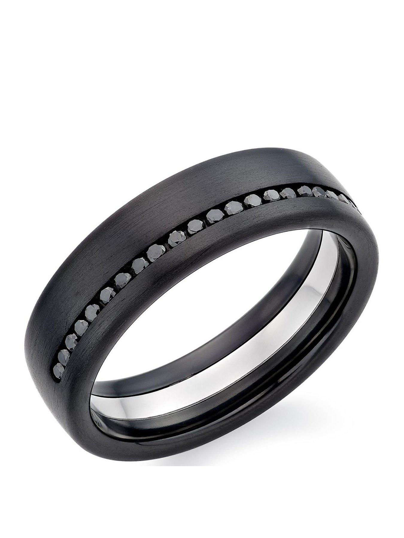 Beaverbrooks Platinum and Zirconium Men's Black Diamond Wedding Ring