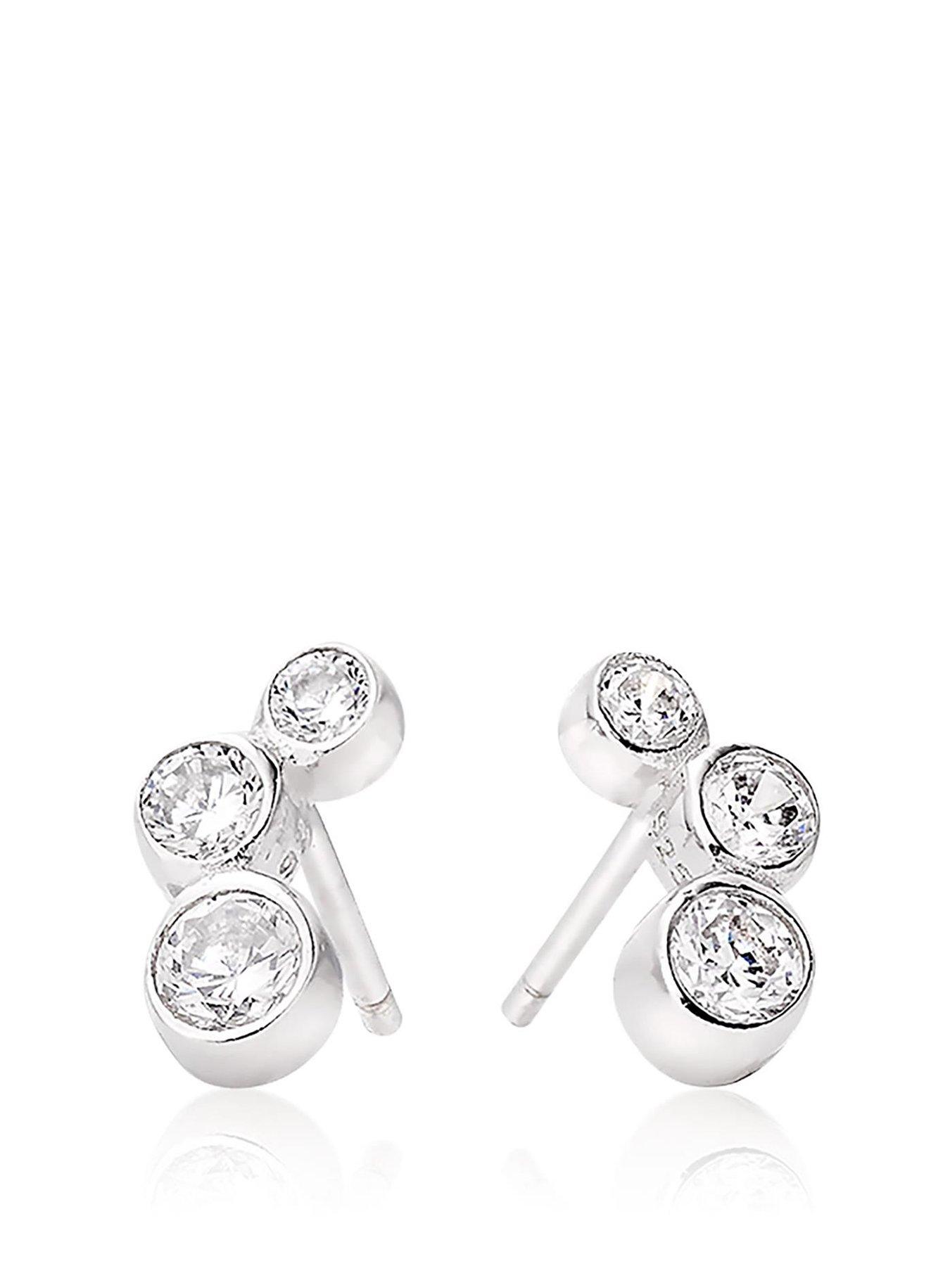 undefined Sterling Silver Triple Cubic Zirconia Rubover Earrings