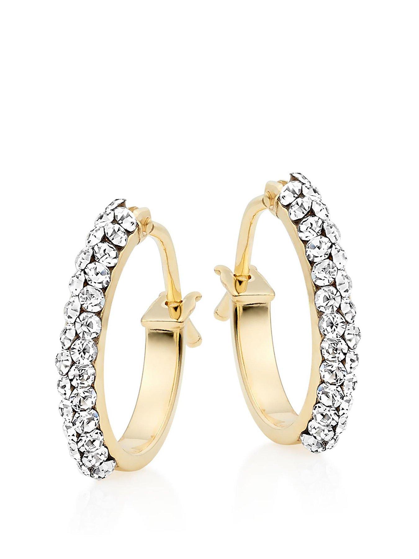Beaverbrooks 9ct Gold Crystal Hoop Earrings