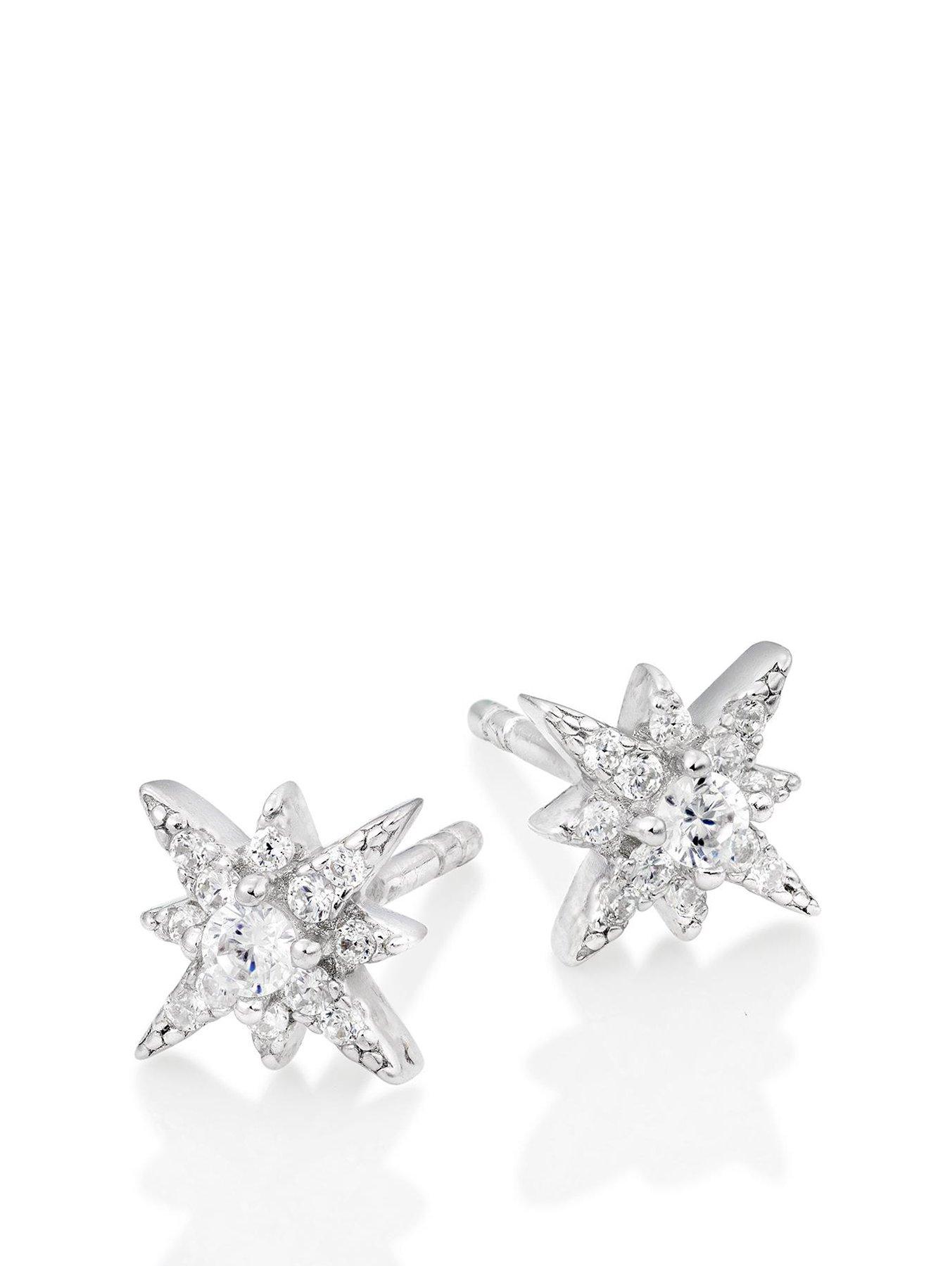 undefined Sterling Silver Cubic Zirconia Star Stud Earrings