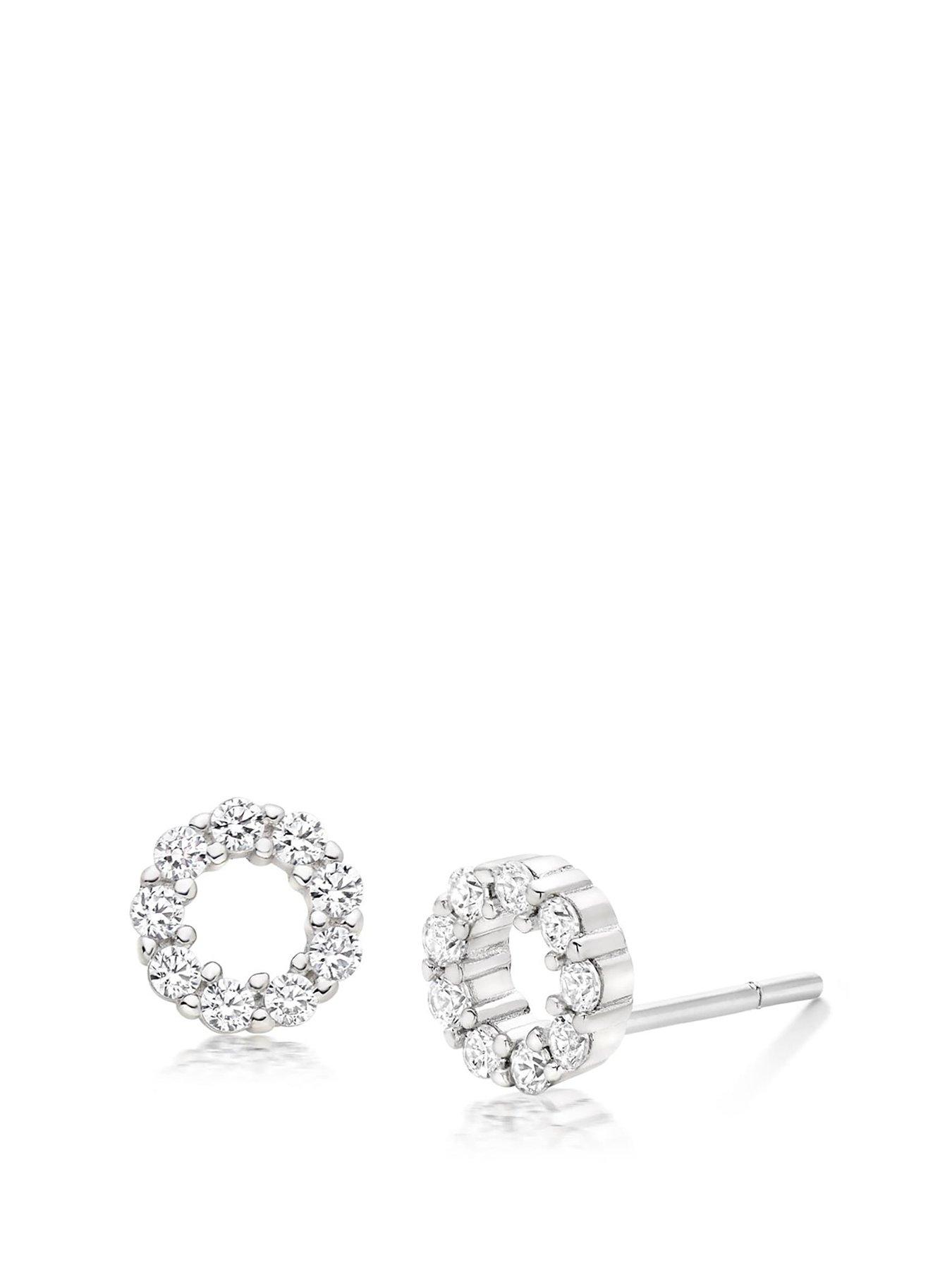 undefined Sterling Silver Cubic Zirconia Circle Stud Earrings