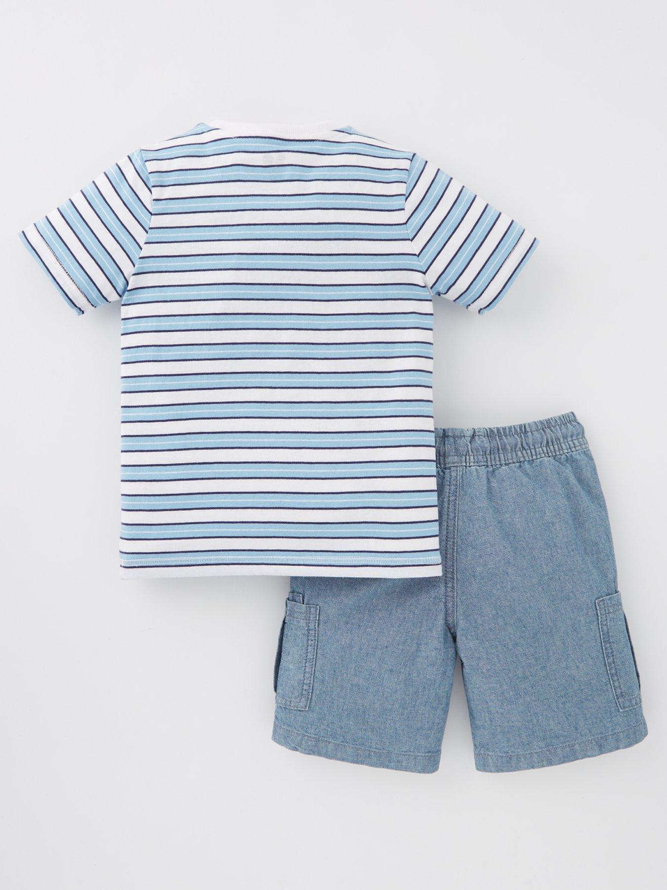 Mini V by Very Boys Stripe Short Sleeve T-shirt and Denim Cargo Short ...