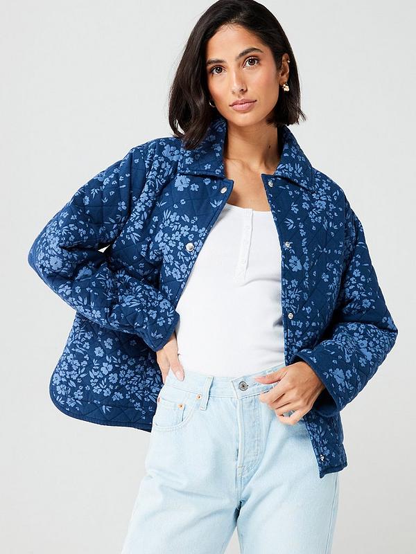 V by Very Printed Quilted Jacket - Blue | Very.co.uk