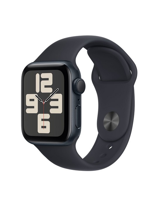 front image of apple-watch-se-gps-2023-40mm-midnight-aluminium-case-with-midnight-sport-band