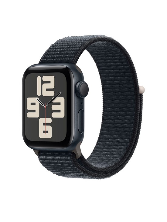 front image of apple-watch-se-gps-2023-40mm-midnight-aluminium-case-with-midnight-sport-loop