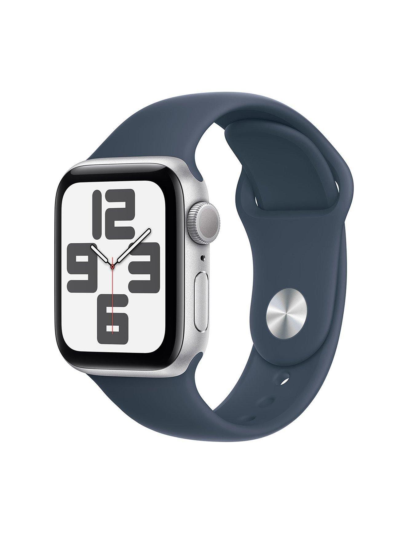 Image 1 of 7 of Apple Watch SE (GPS, 2023)&nbsp;40mm Silver Aluminium Case with Storm Blue Sport Band