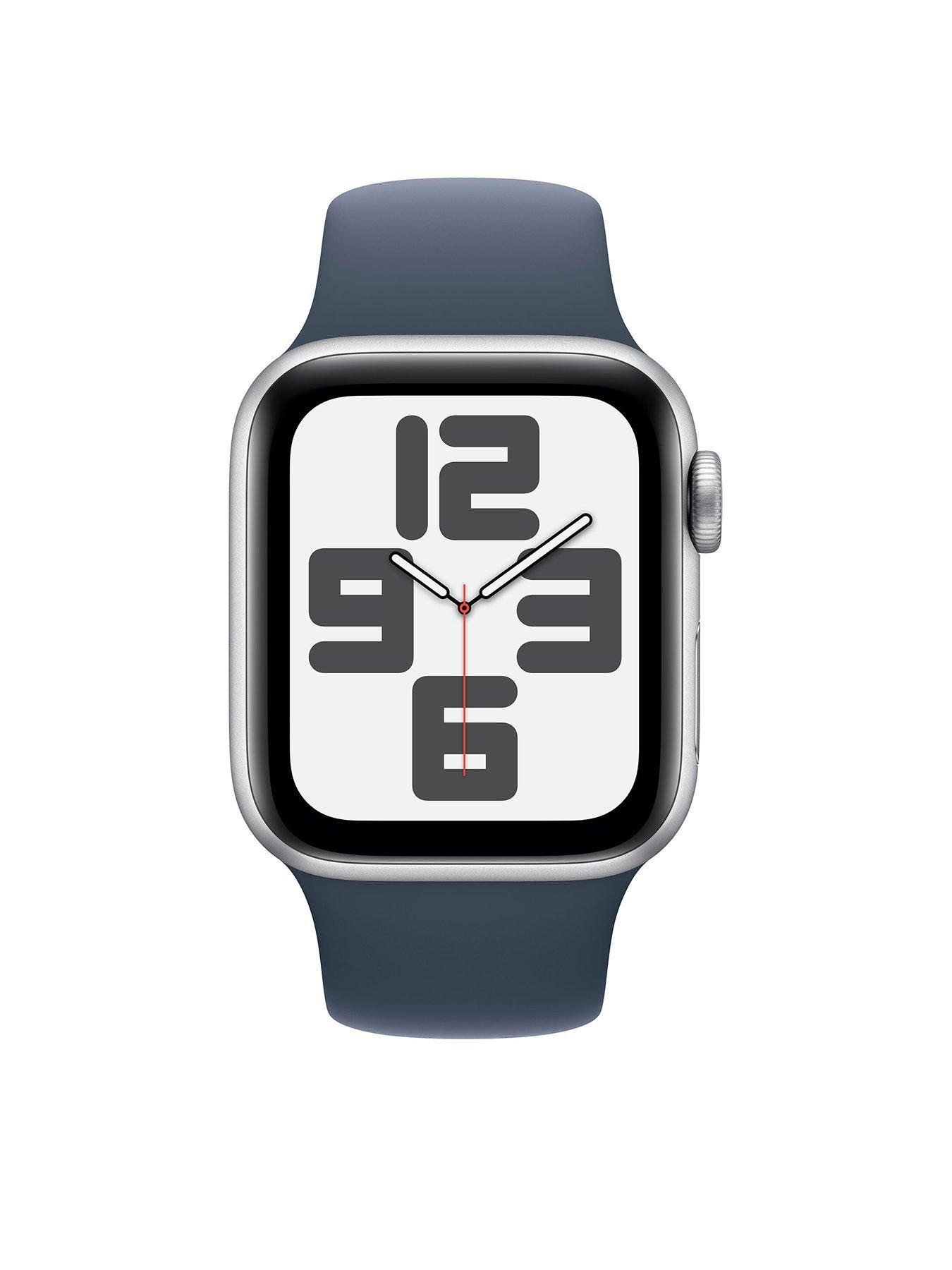 Image 2 of 7 of Apple Watch SE (GPS, 2023)&nbsp;40mm Silver Aluminium Case with Storm Blue Sport Band