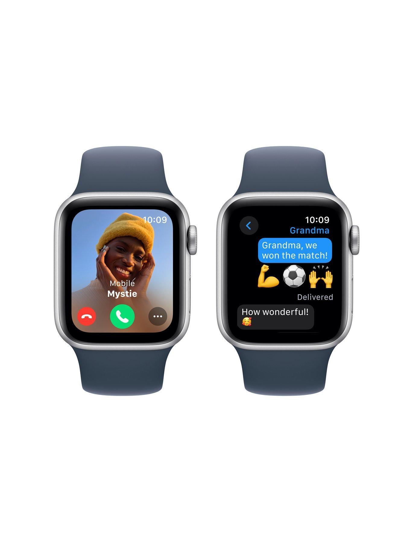 Image 4 of 7 of Apple Watch SE (GPS, 2023)&nbsp;40mm Silver Aluminium Case with Storm Blue Sport Band