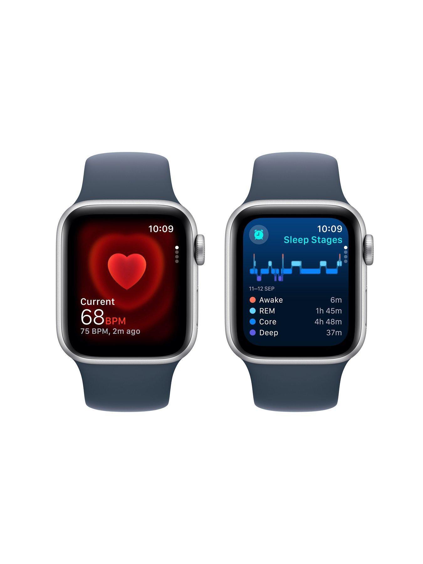 Image 5 of 7 of Apple Watch SE (GPS, 2023)&nbsp;40mm Silver Aluminium Case with Storm Blue Sport Band