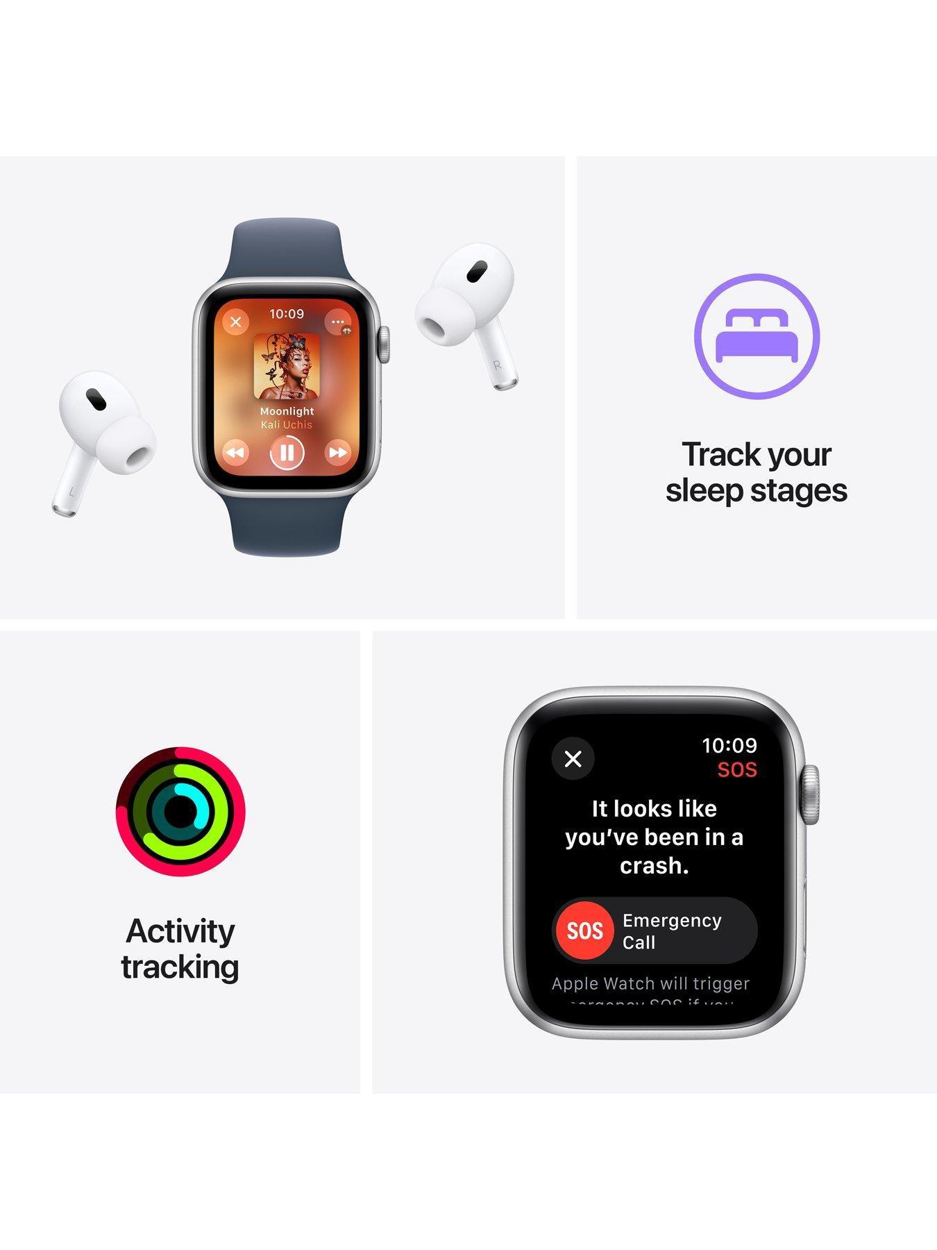 Image 6 of 7 of Apple Watch SE (GPS, 2023)&nbsp;40mm Silver Aluminium Case with Storm Blue Sport Band