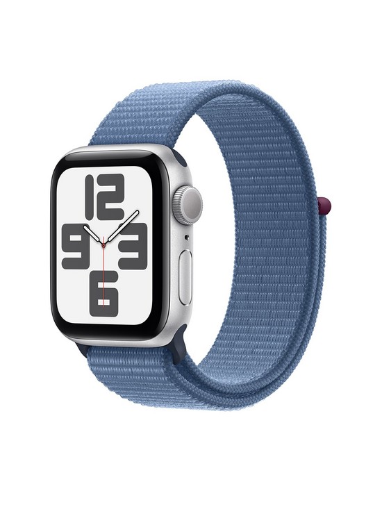 front image of apple-watch-se-gps-2023-40mm-silver-aluminium-case-with-winter-blue-sport-loop