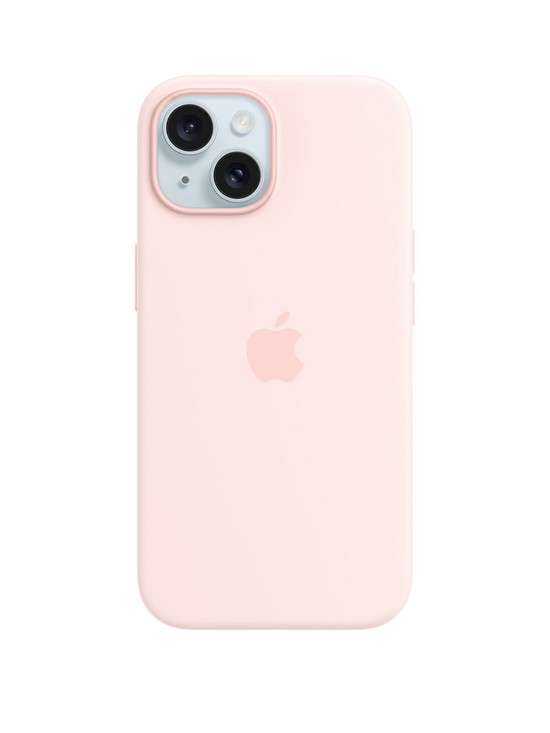 front image of apple-iphone-15-silicone-case-with-magsafe-light-pink