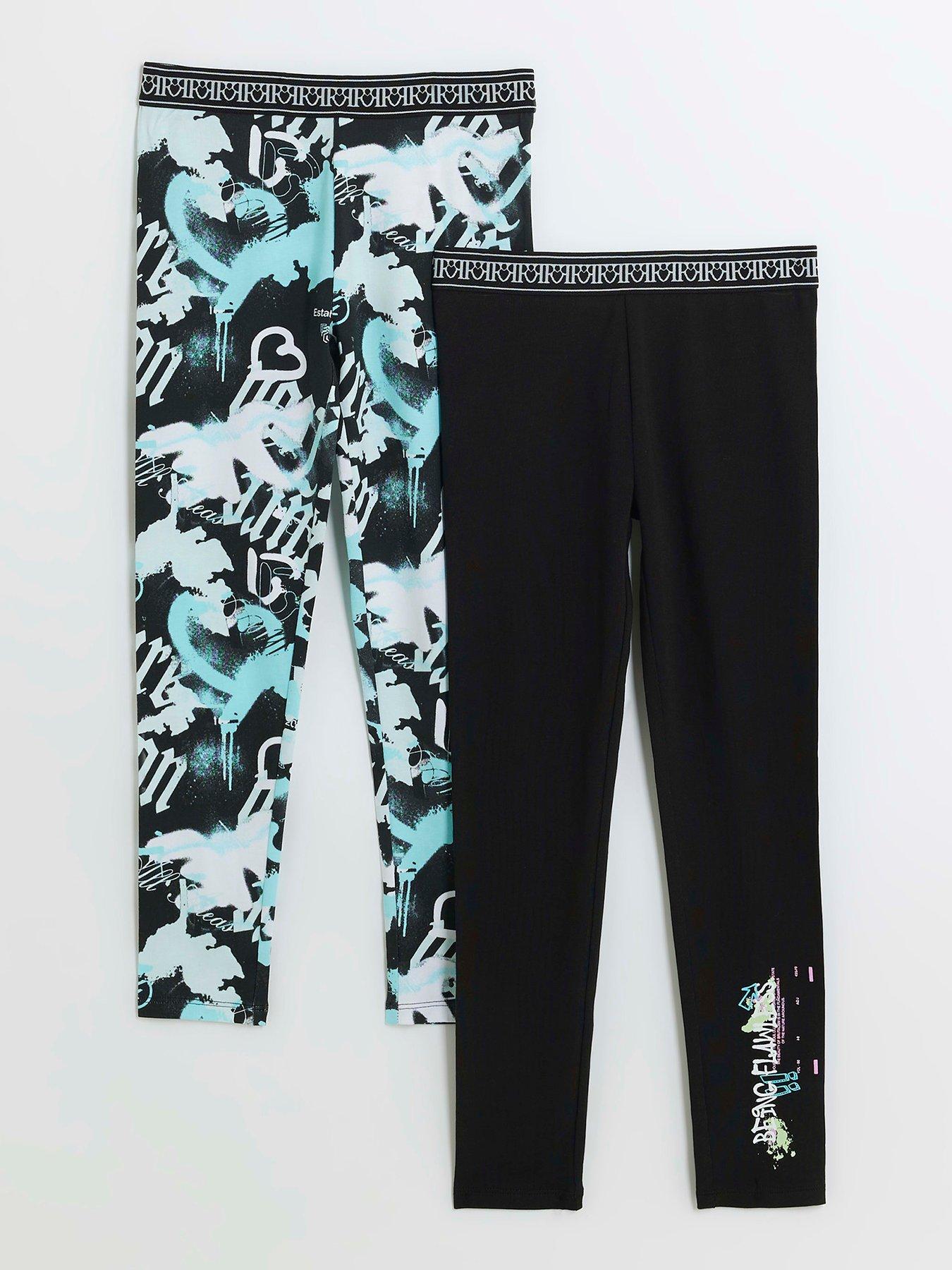 River Island Girls Graffiti Leggings 2 Pack Black very