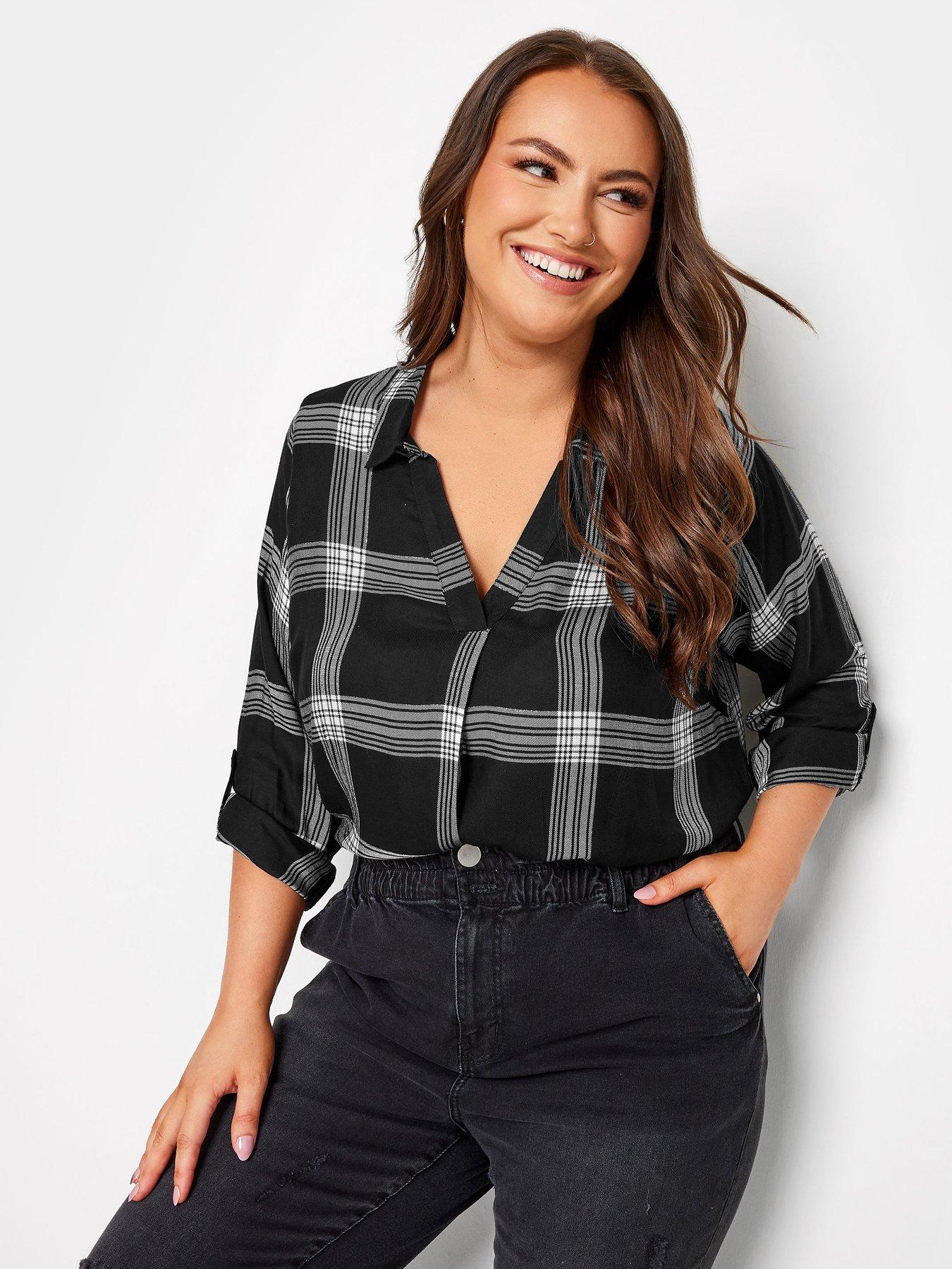 Image 1 of 4 of Yours Viscose Overhead Check Shirt Mono Check