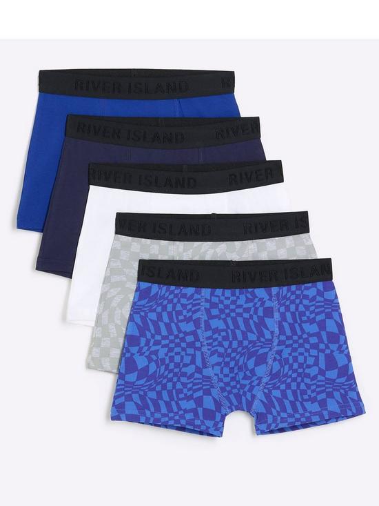 River Island Boys Check Boxers 5 Pack - Blue | very.co.uk