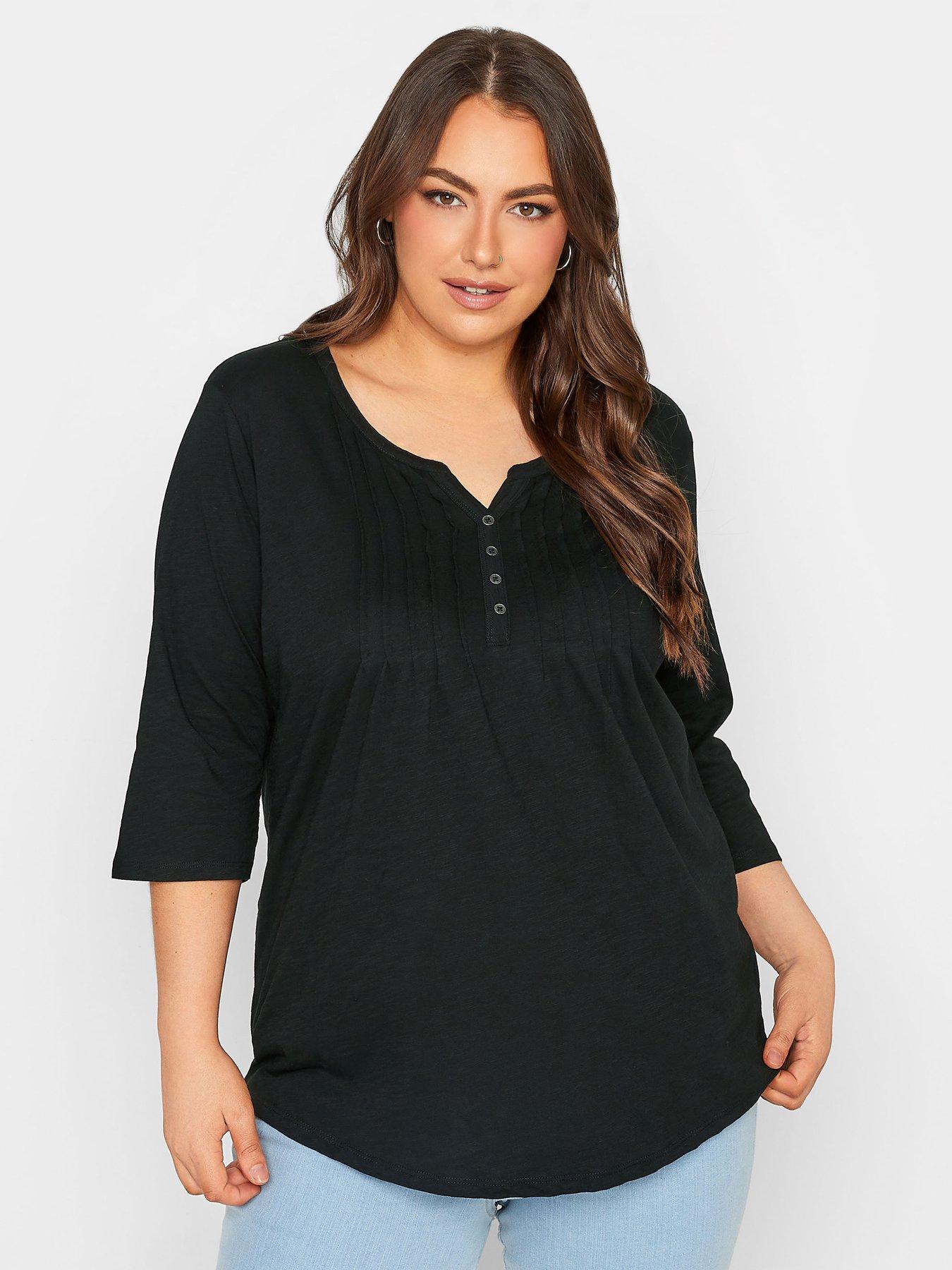 Image 1 of 4 of Yours Pintuck Henley. Black