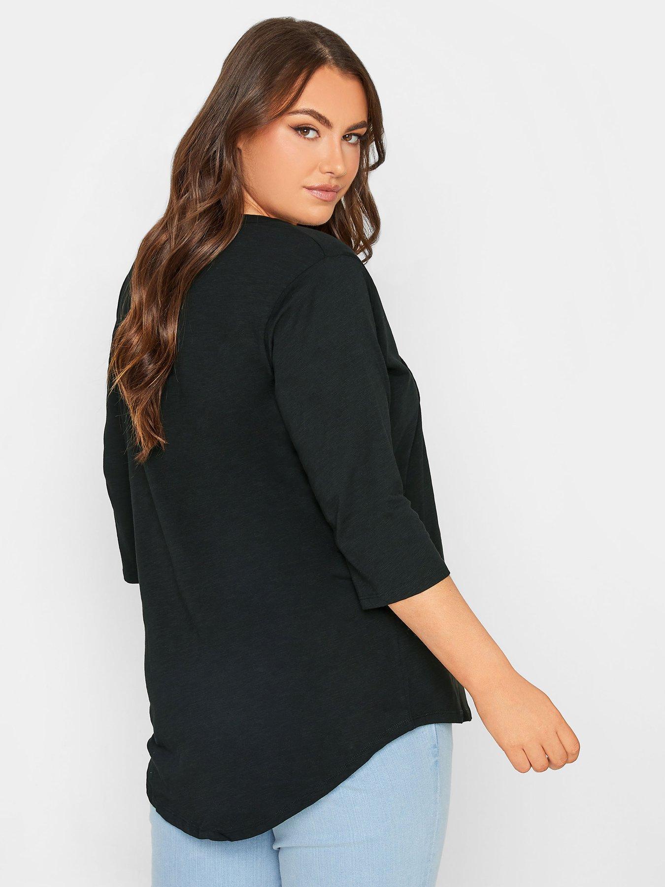 Image 2 of 4 of Yours Pintuck Henley. Black