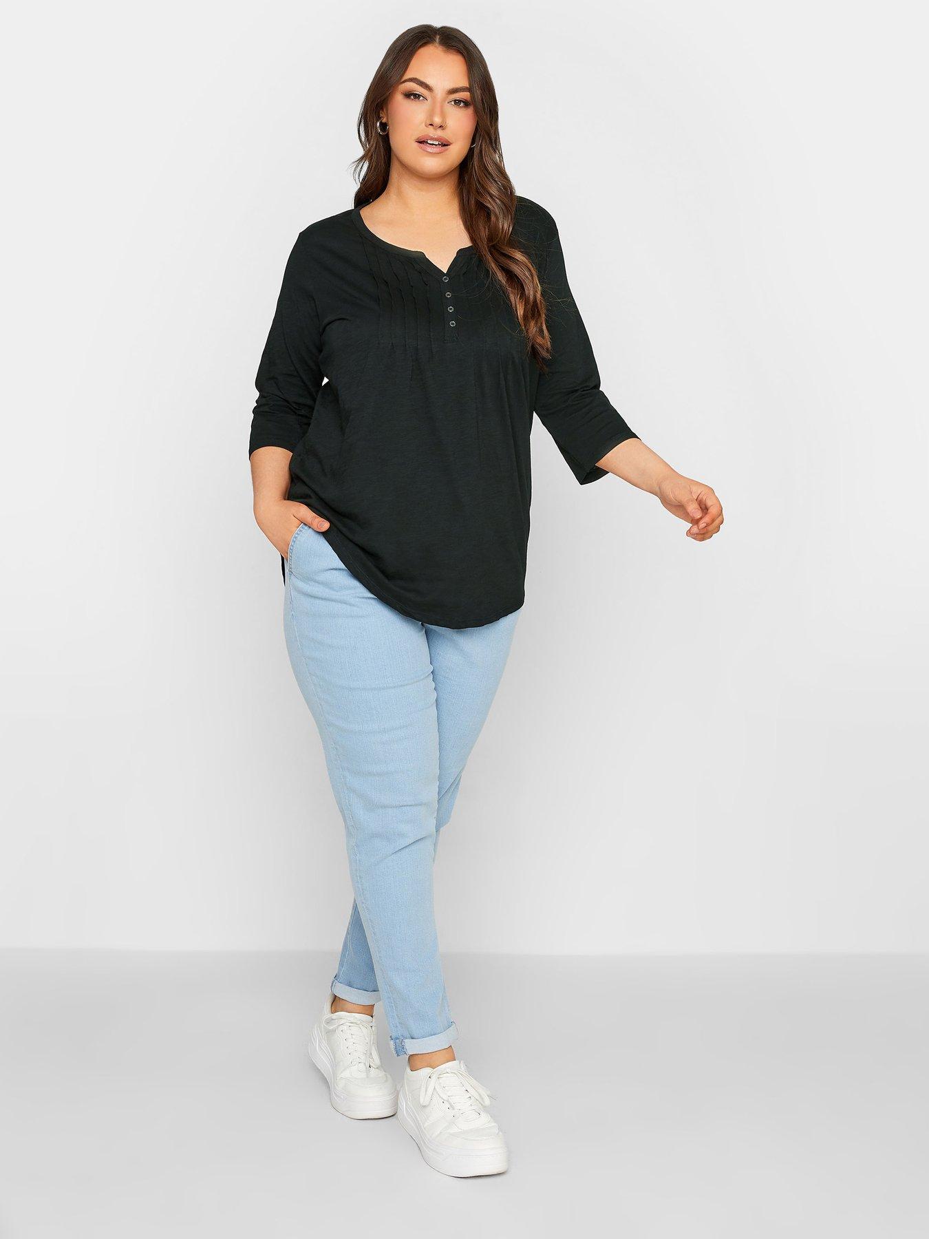 Image 3 of 4 of Yours Pintuck Henley. Black