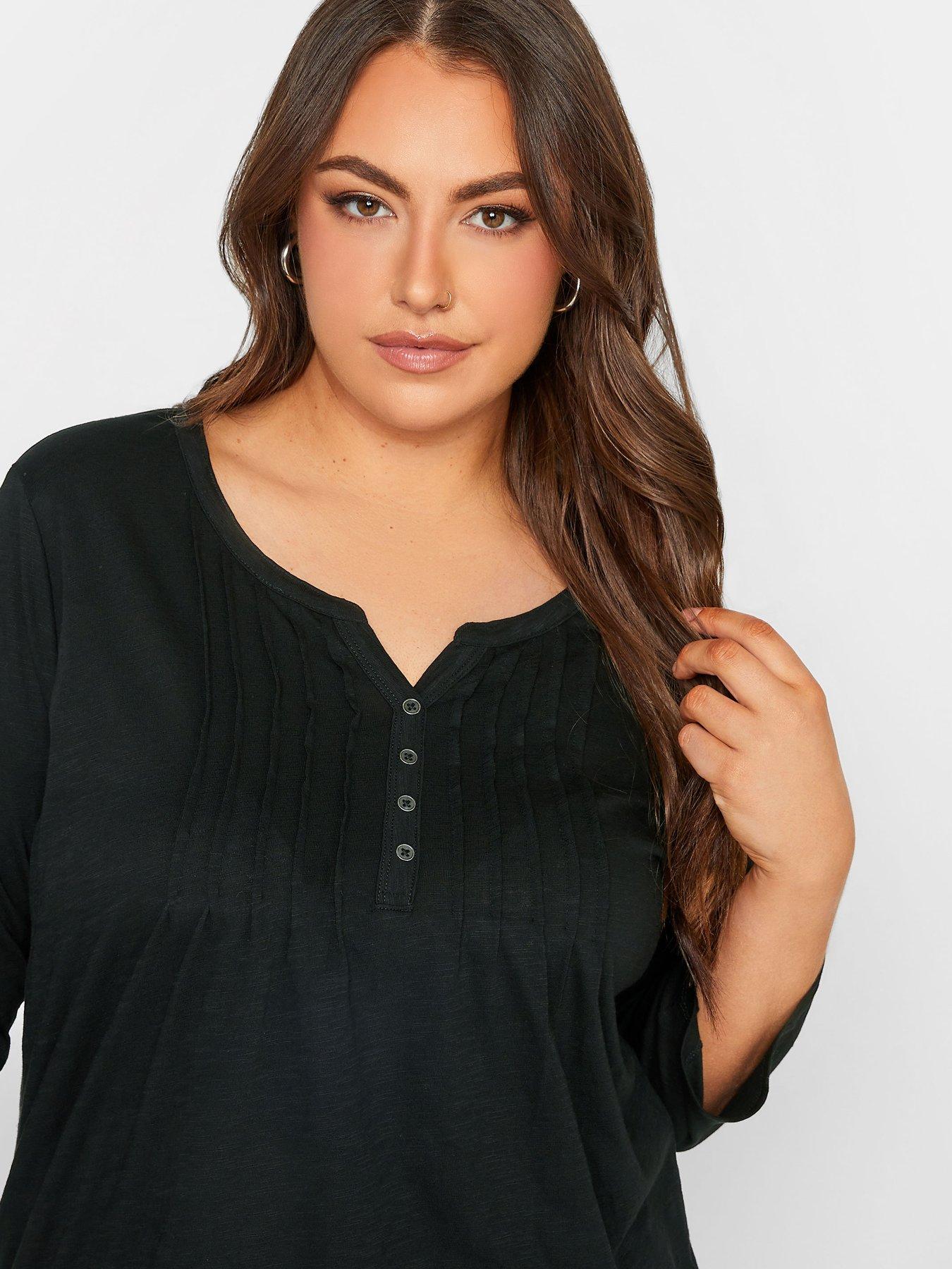 Image 4 of 4 of Yours Pintuck Henley. Black