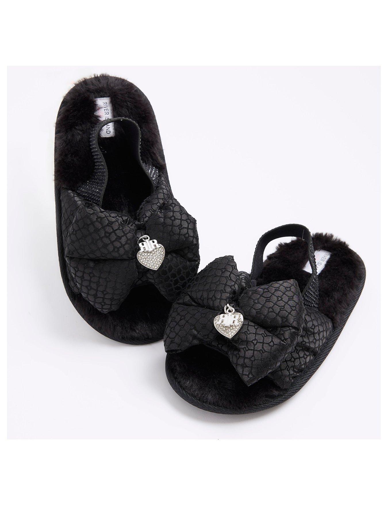 Black discount bow slippers