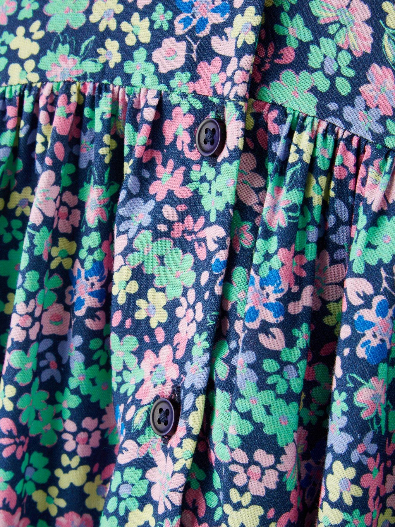 Mini V by Very Girls Button Through Short Sleeve Navy Floral Print Dress | Very.co.uk