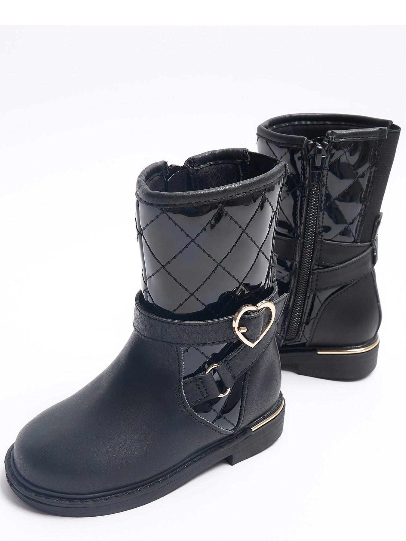 Girls Heart Buckle Faux Patent Leather Tall Boots